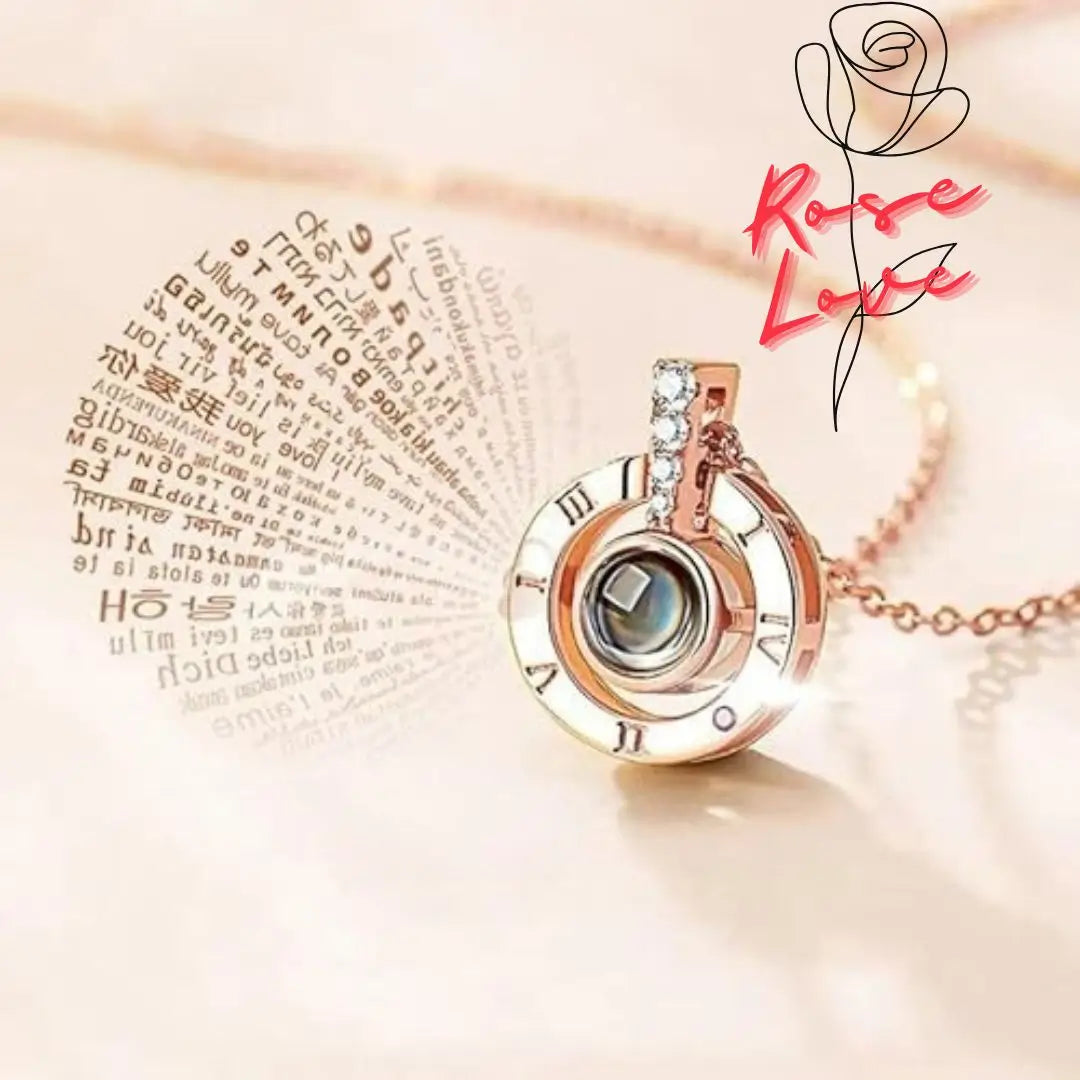 Un regalo Inolvidable- Collar Rose Love - Te Amo en 100 Idiomas