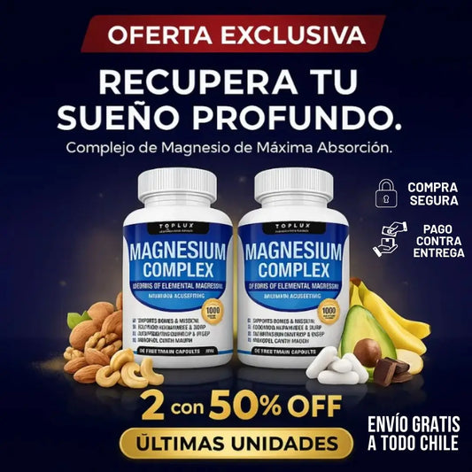 MAGNESIO COMPLEX 8 en 1 TOPLUX (1000 mg) – " Más energía, sueño Reparador, elimina calambres y desinflamación real"