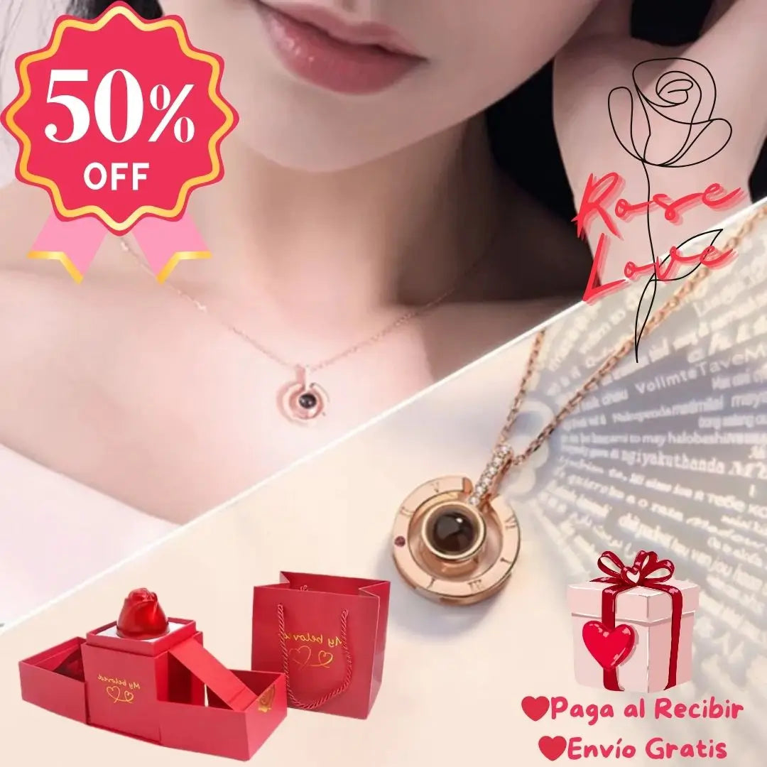 Un regalo Inolvidable- Collar Rose Love - Te Amo en 100 Idiomas